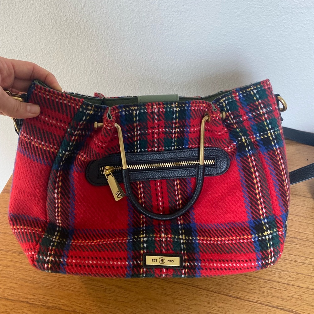 J.W. HULME CO. Red Plaid Crossbody Bag with Black Leather and brass handles - Picture 6 of 12